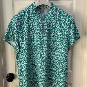 Chico's Green Zip Neck and Ruffled Collar Top - Size 3 (US 16)